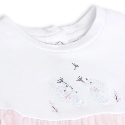 Girls White &amp; Pink Leg Opening Babysuit