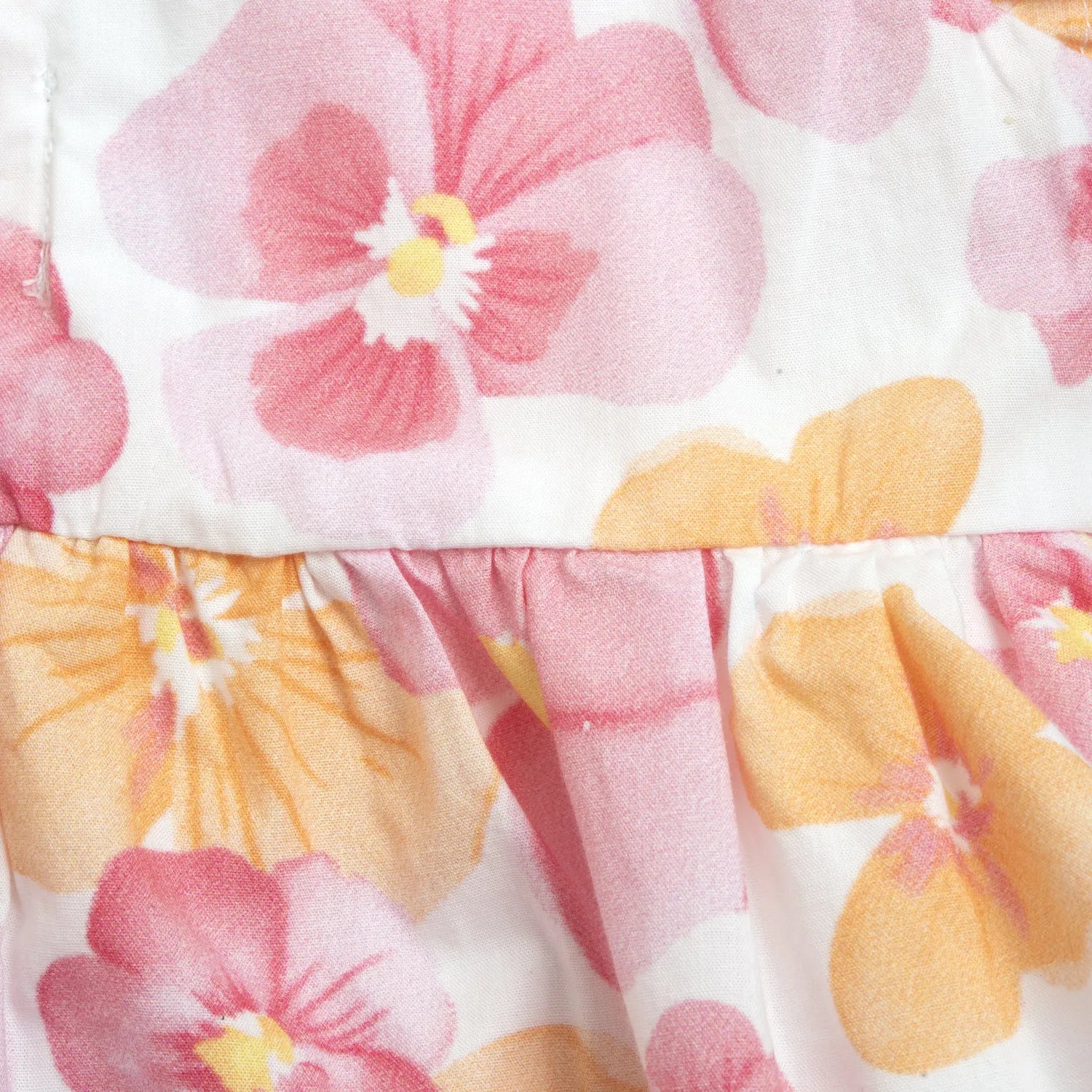 Girls White and Pink Printed Cap Sleeve Dress