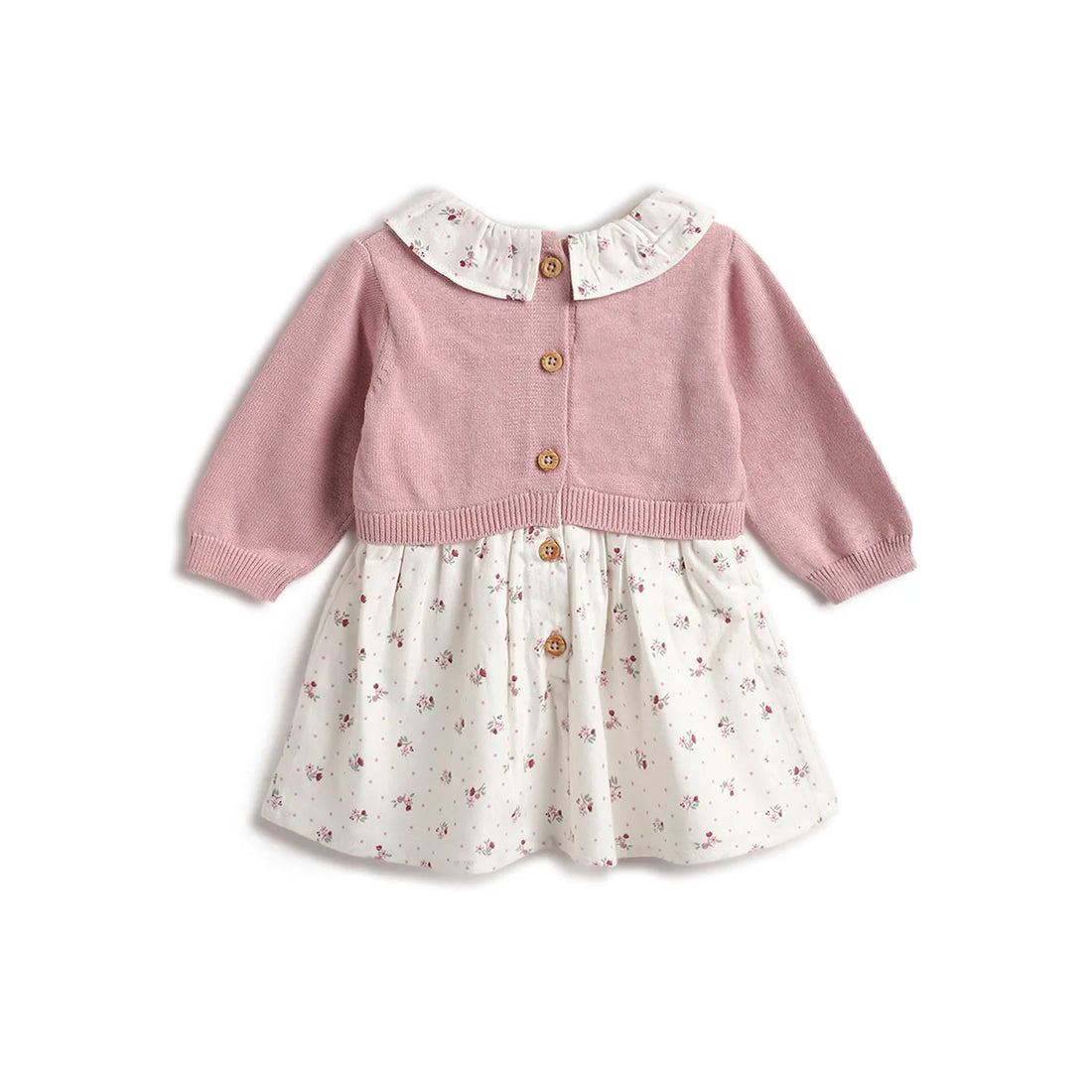 Girls White &amp; Pink Printed Dress with Panties