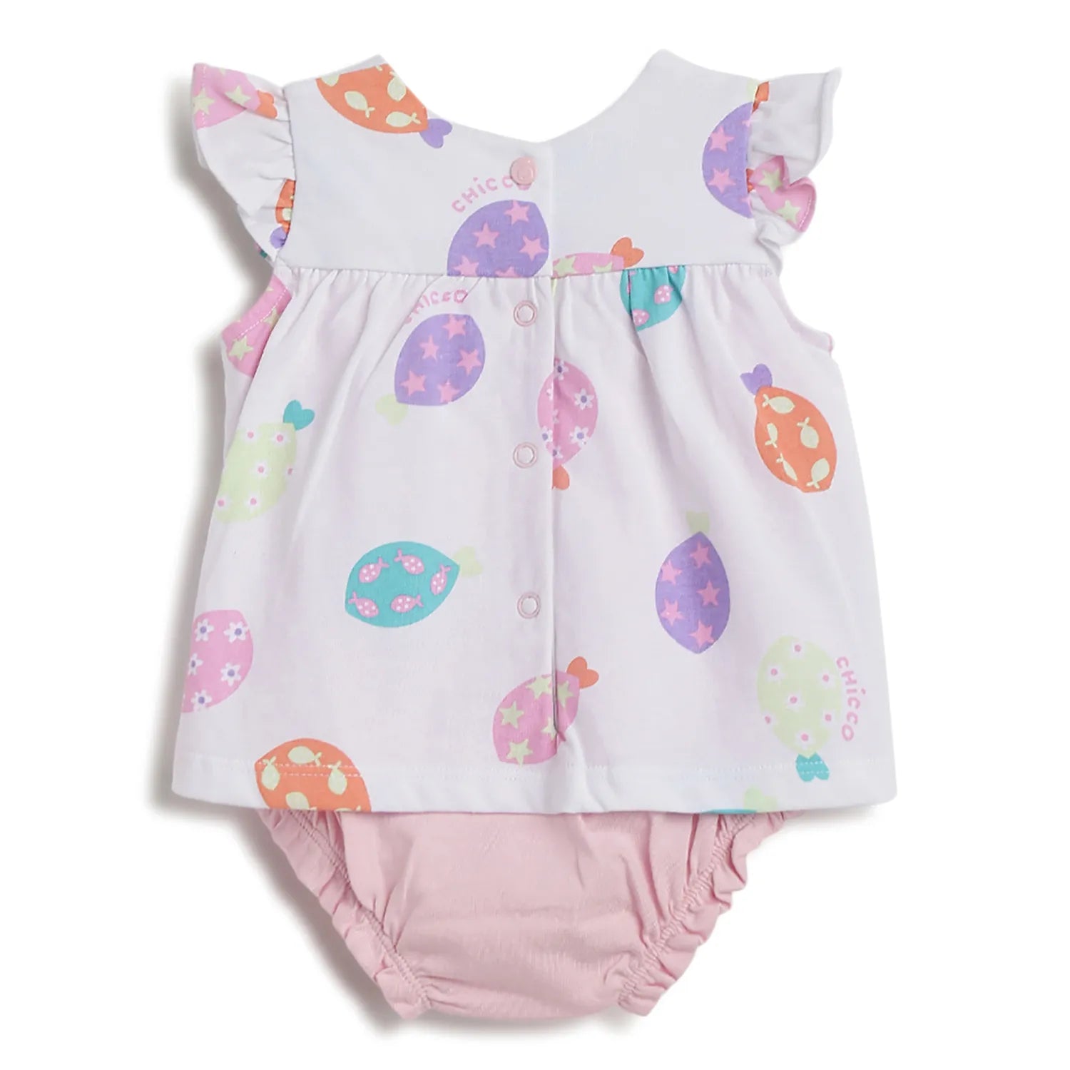 Girls White &amp; Pink Printed Romper