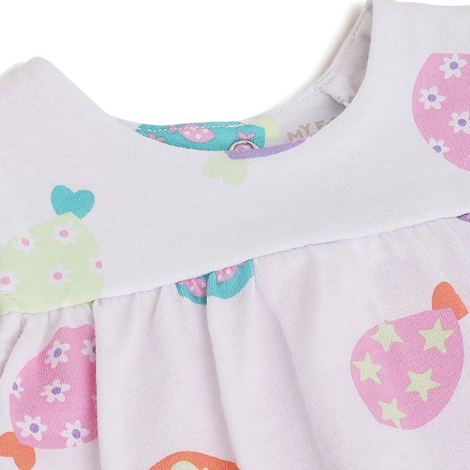 Girls White &amp; Pink Printed Romper