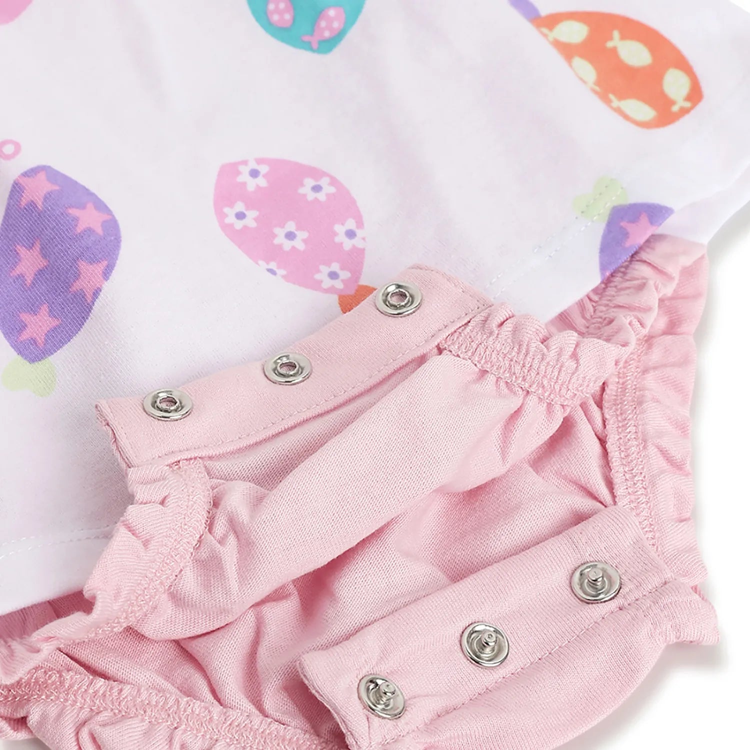 Girls White &amp; Pink Printed Romper