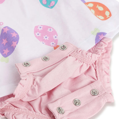 Girls White &amp; Pink Printed Romper