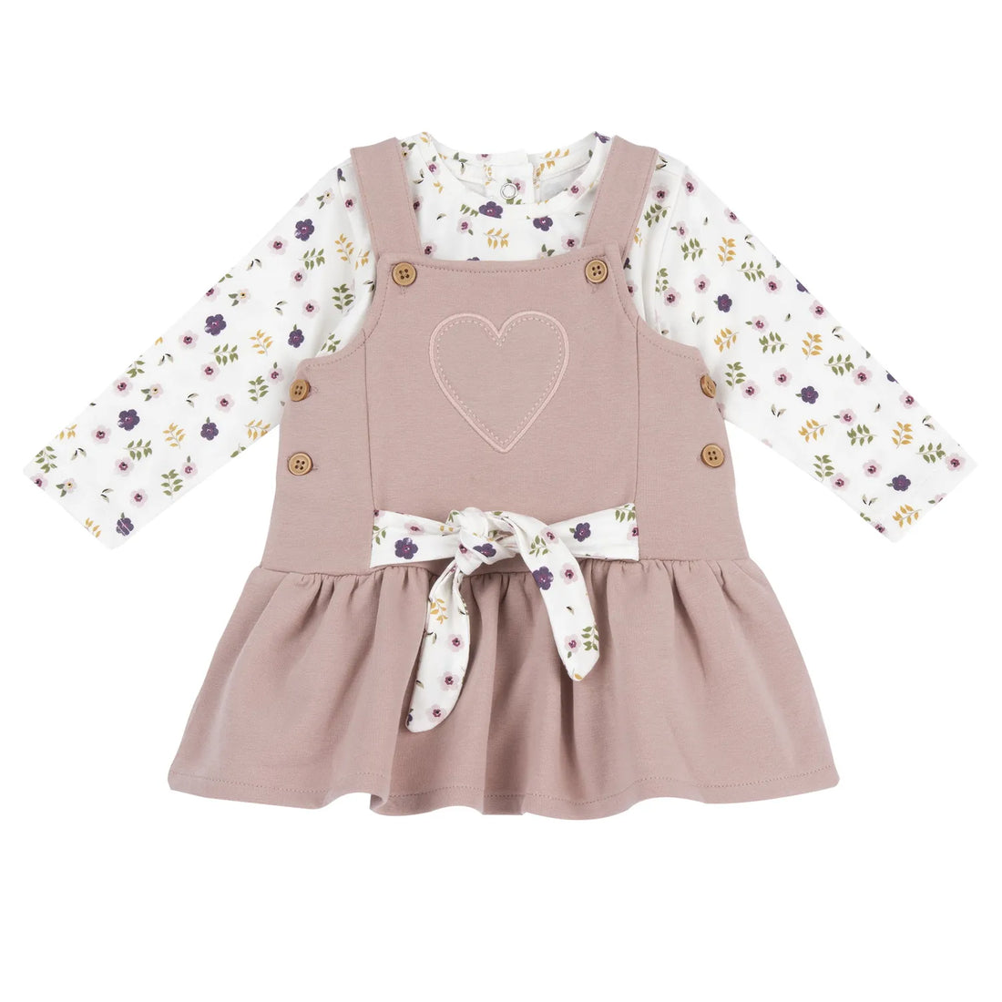 Girls White &amp; Pink Printed T-shirt with Overall Skirt