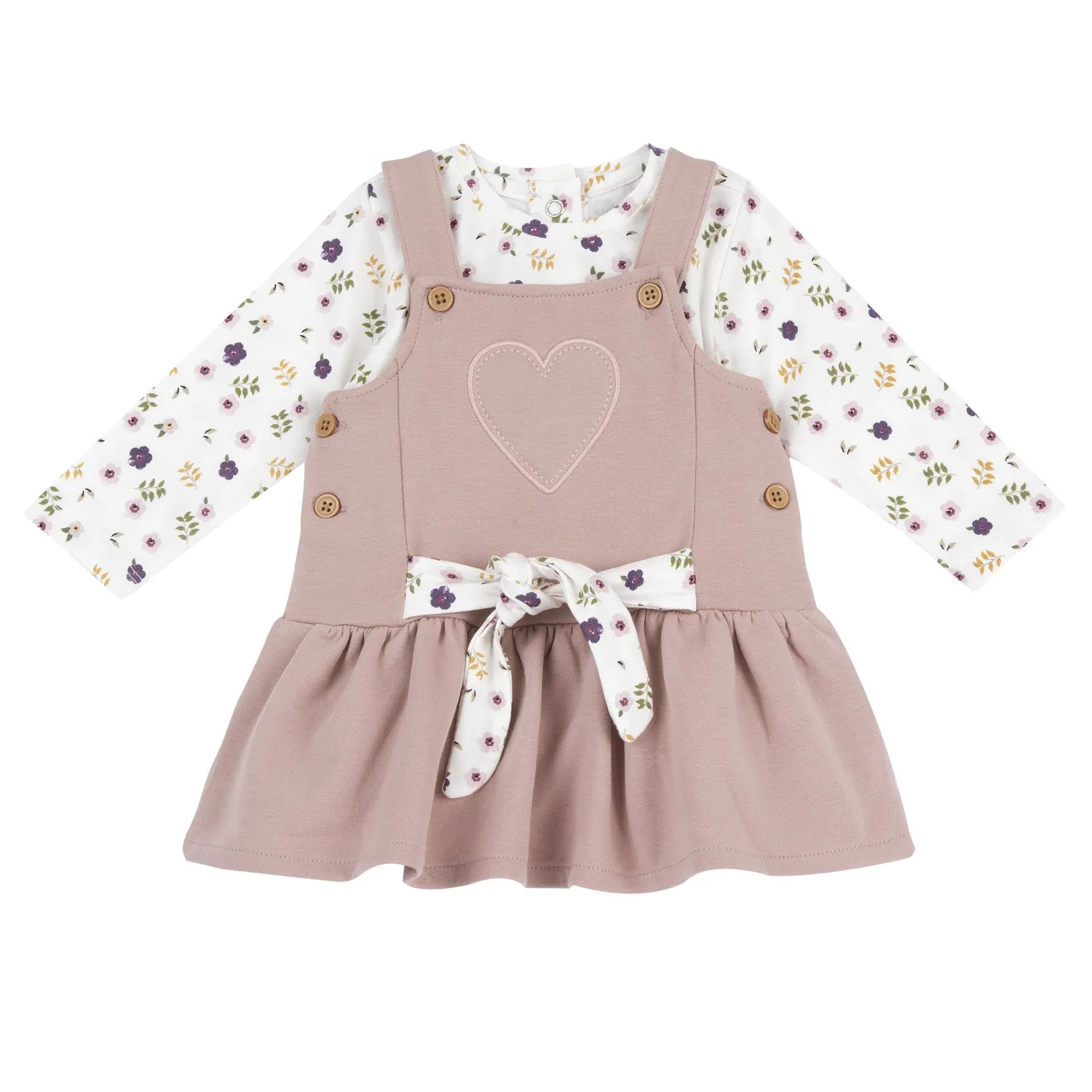 Girls White &amp; Pink Printed T-shirt with Overall Skirt
