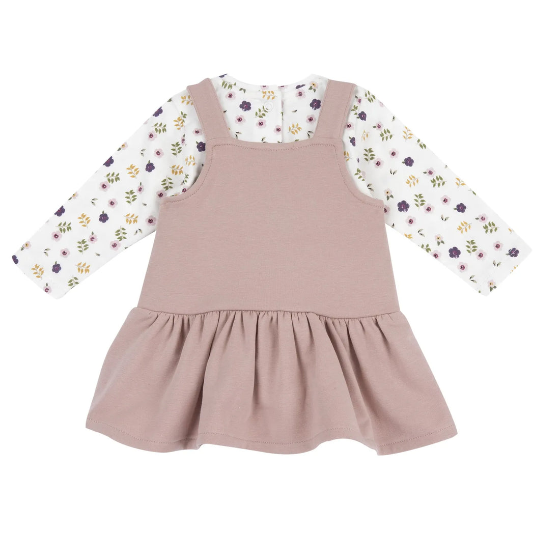 Girls White &amp; Pink Printed T-shirt with Overall Skirt