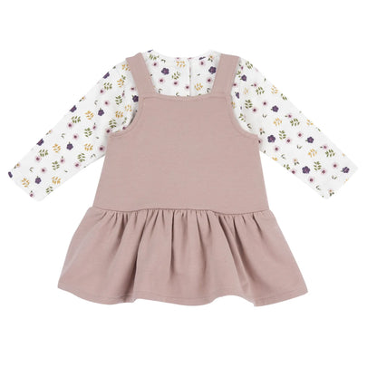 Girls White &amp; Pink Printed T-shirt with Overall Skirt