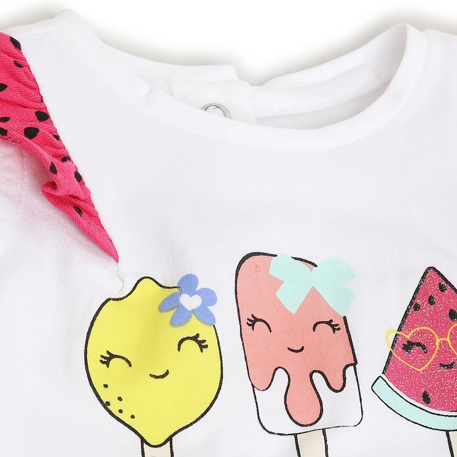 Girls White &amp; Pink Printed Top with Shorts