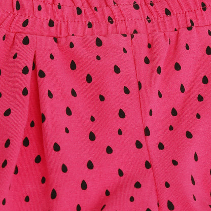 Girls White &amp; Pink Printed Top with Shorts