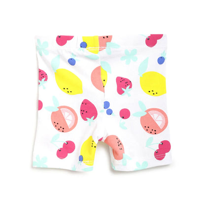 Girls White &amp; Pink Printed Top with Shorts