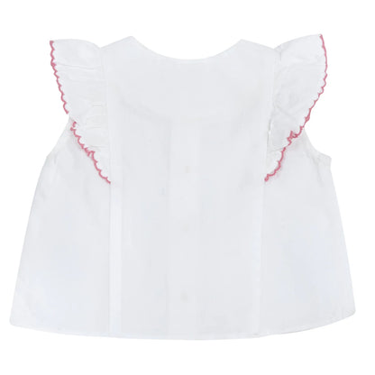 Girls White and Pink Self Design Top