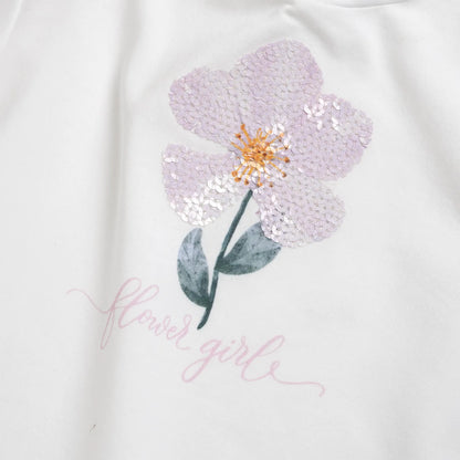 Girls White and Purple Embellished T-shirt