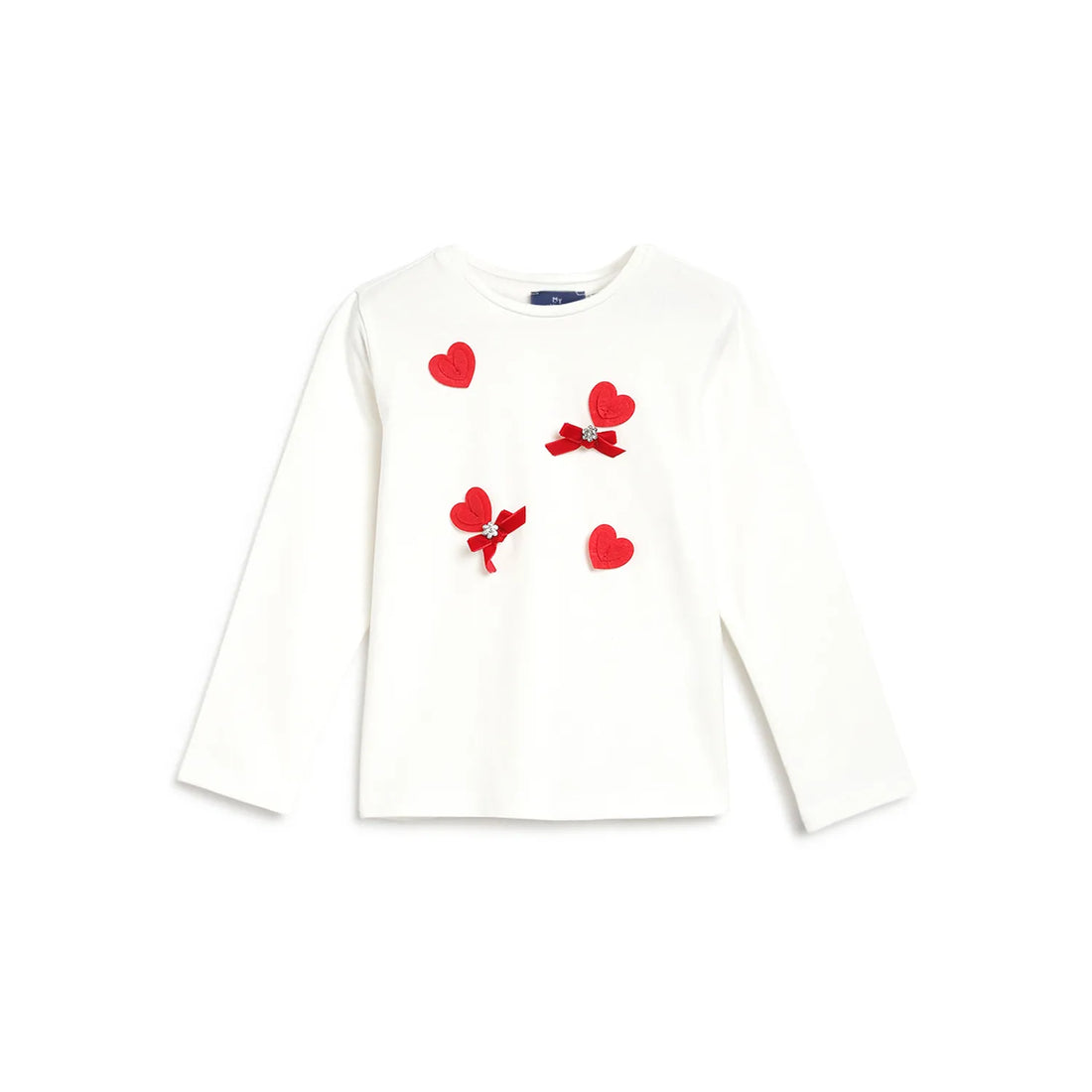 Girls White &amp; Red Embellished T-shirt