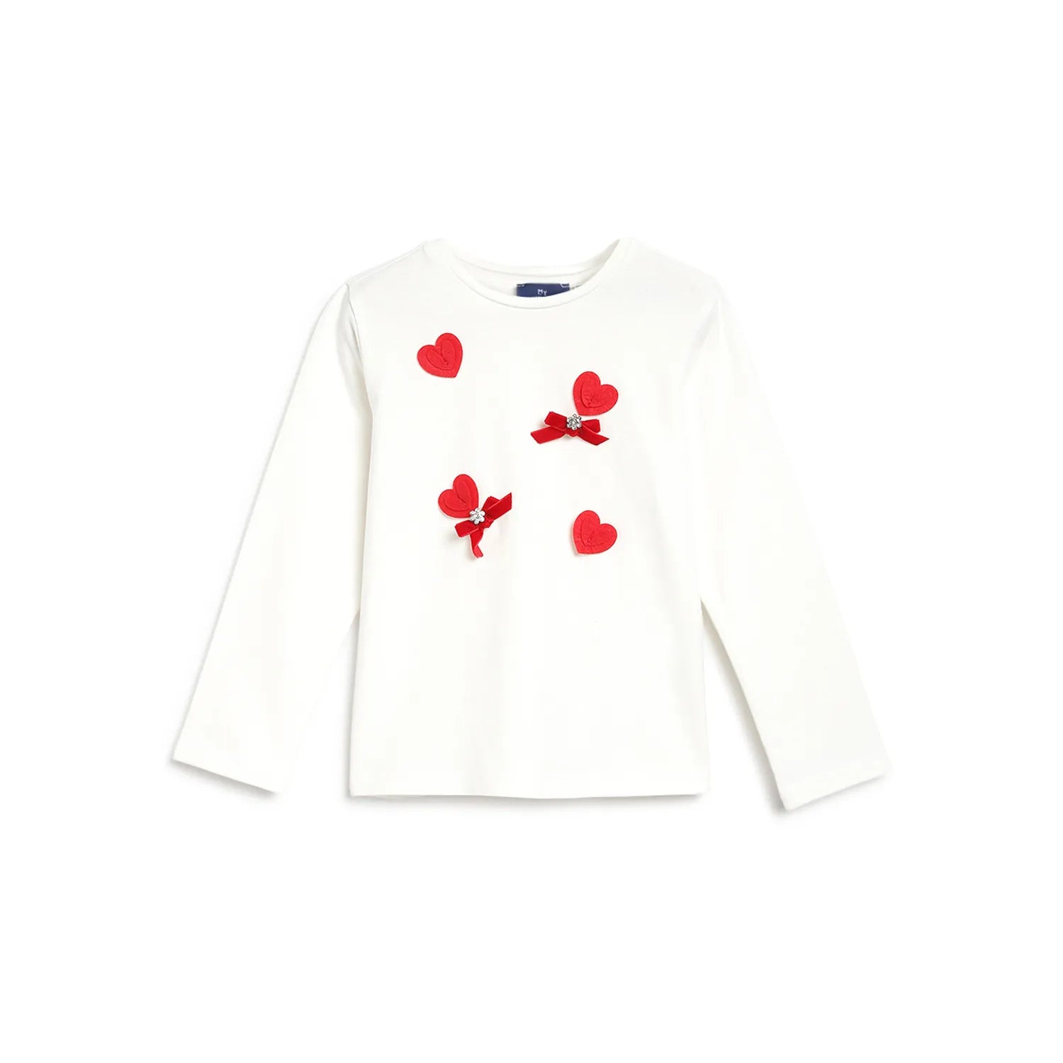 Girls White &amp; Red Embellished T-shirt