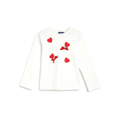 Girls White &amp; Red Embellished T-shirt