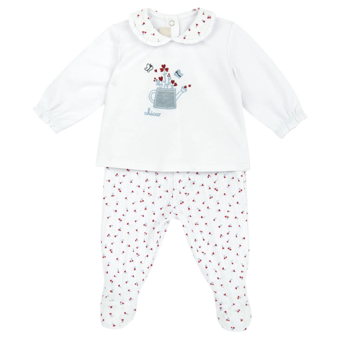 Girls White and Red Embroidered Smock with Leggings