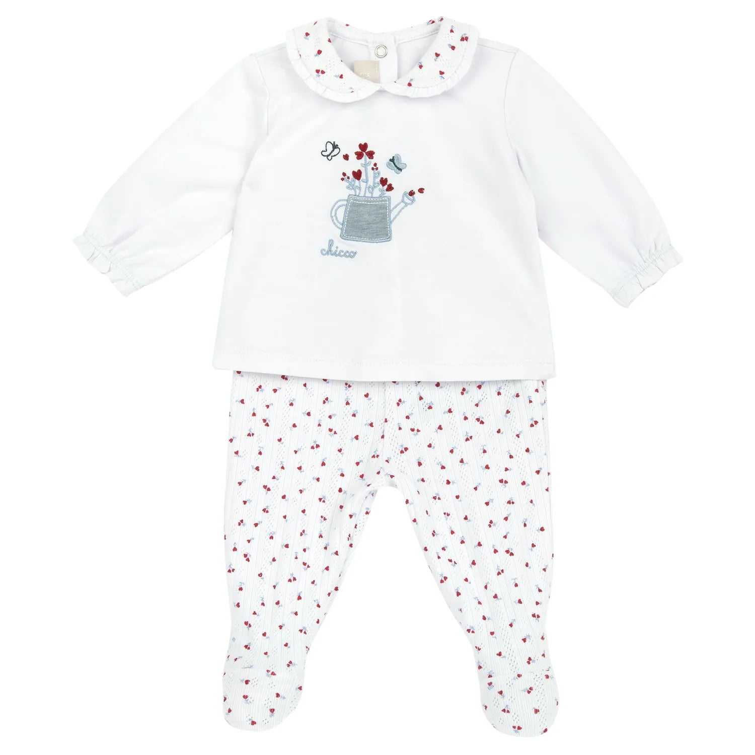 Girls White and Red Embroidered Smock with Leggings