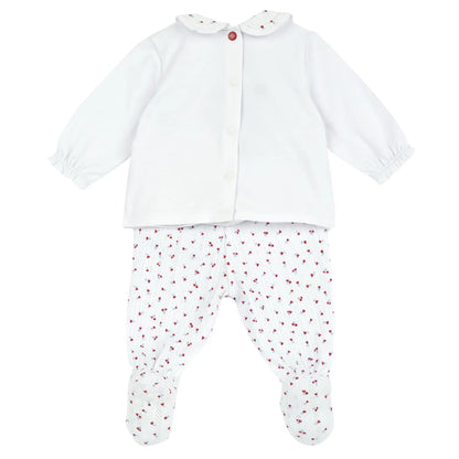 Girls White and Red Embroidered Smock with Leggings