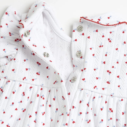 Girls White and Red Printed Dress with Panties