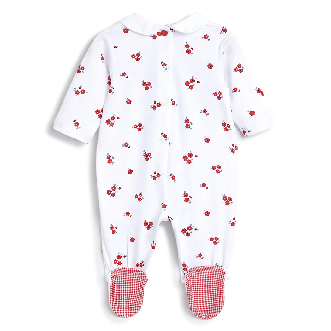 Girls White &amp; Red Printed Leg Opening Babysuit