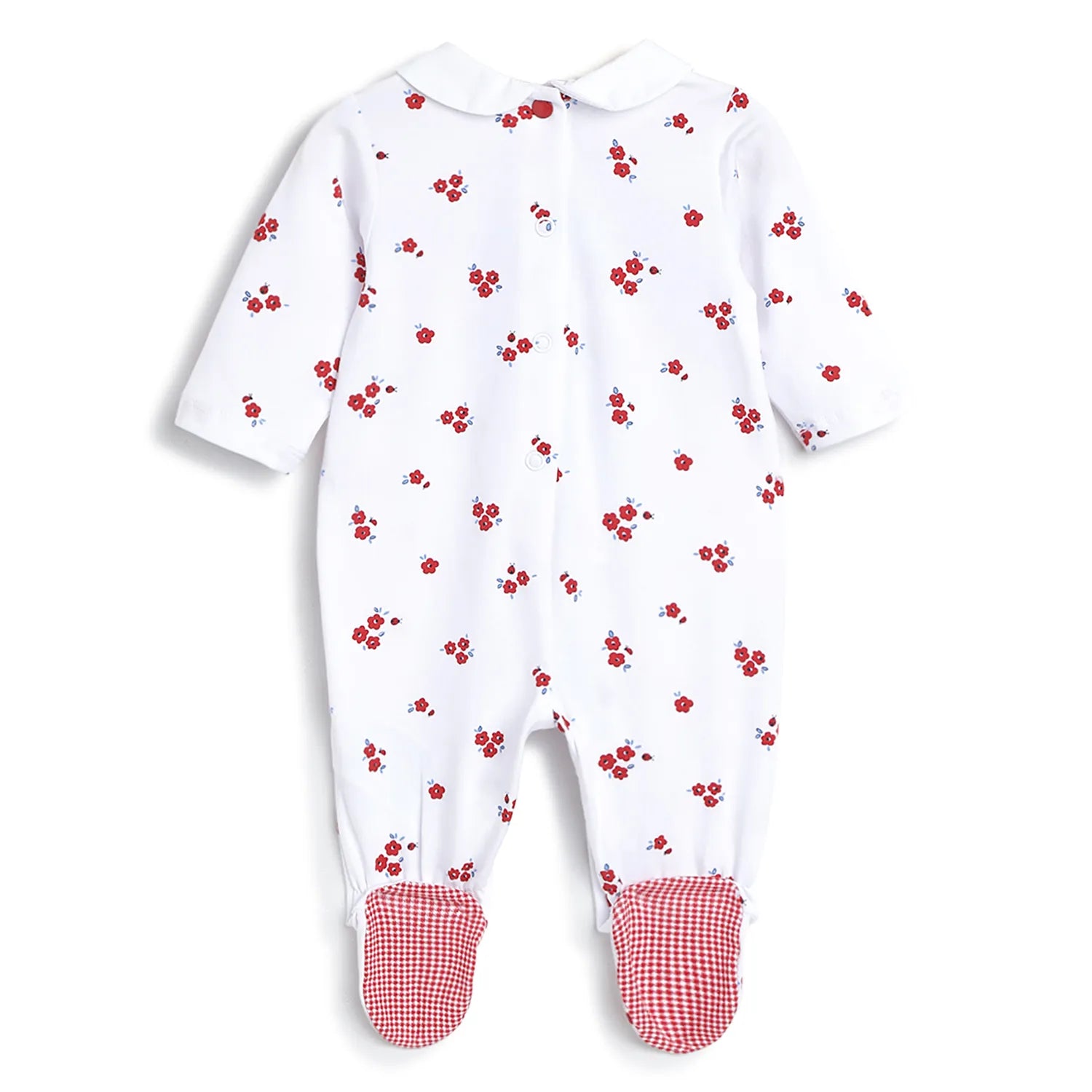 Girls White &amp; Red Printed Leg Opening Babysuit