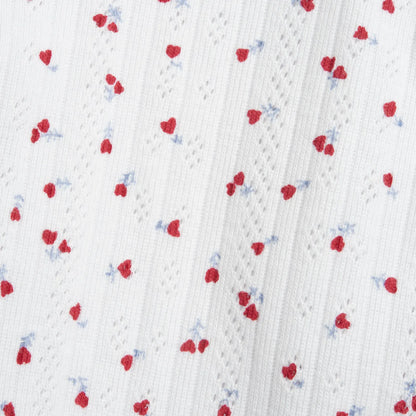 Girls White and Red Printed Leg Opening Babysuit