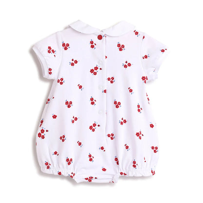 Girls White &amp; Red Printed Romper