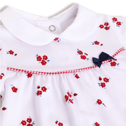 Girls White &amp; Red Printed Romper