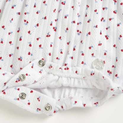 Girls White and Red Printed Romper