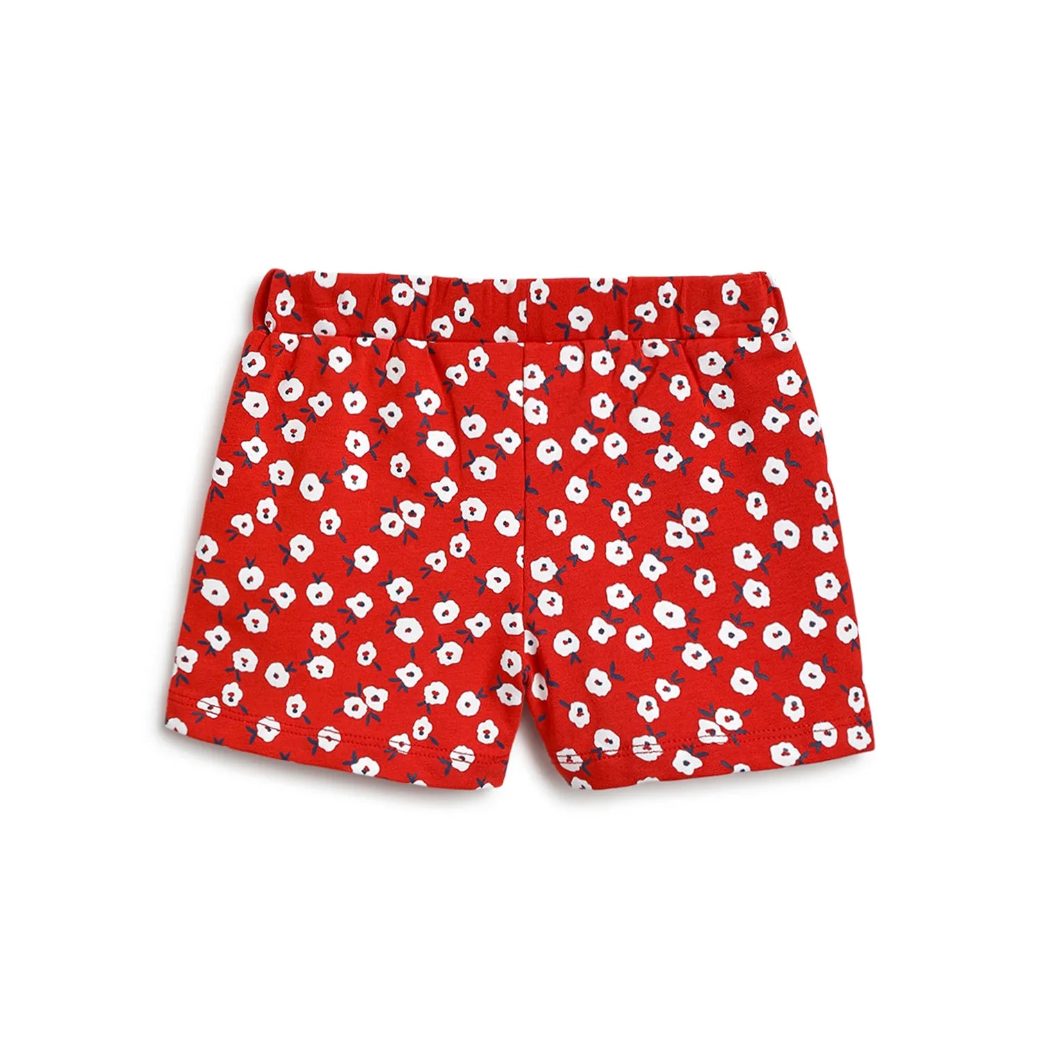 Girls White &amp; Red Printed T-Shirt With Shorts