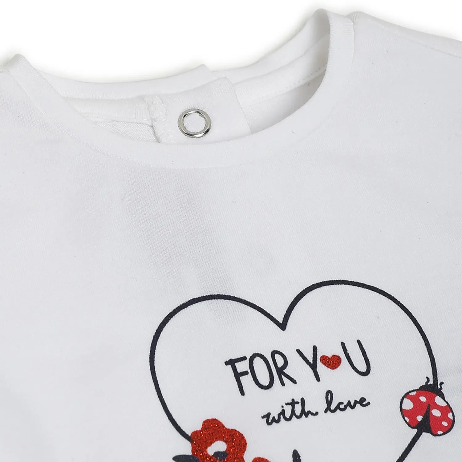 Girls White &amp; Red Printed T-Shirt With Shorts