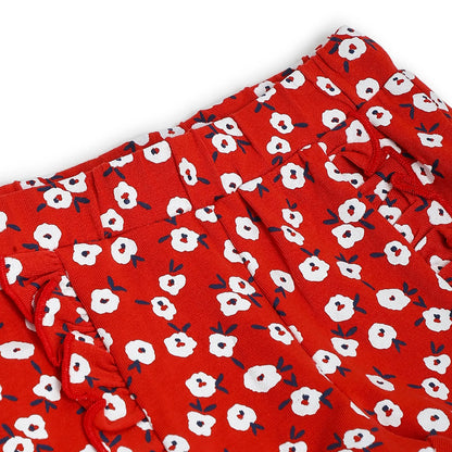 Girls White &amp; Red Printed T-Shirt With Shorts