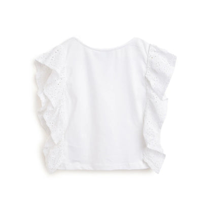 Girls White &amp; Red Ruffled Top With Shorts