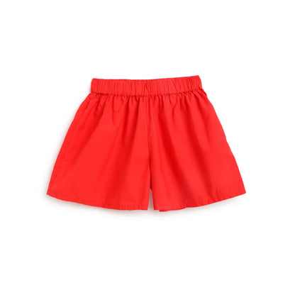 Girls White &amp; Red Ruffled Top With Shorts