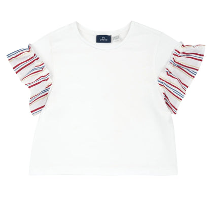 Girls White and Red Striped T-shirt