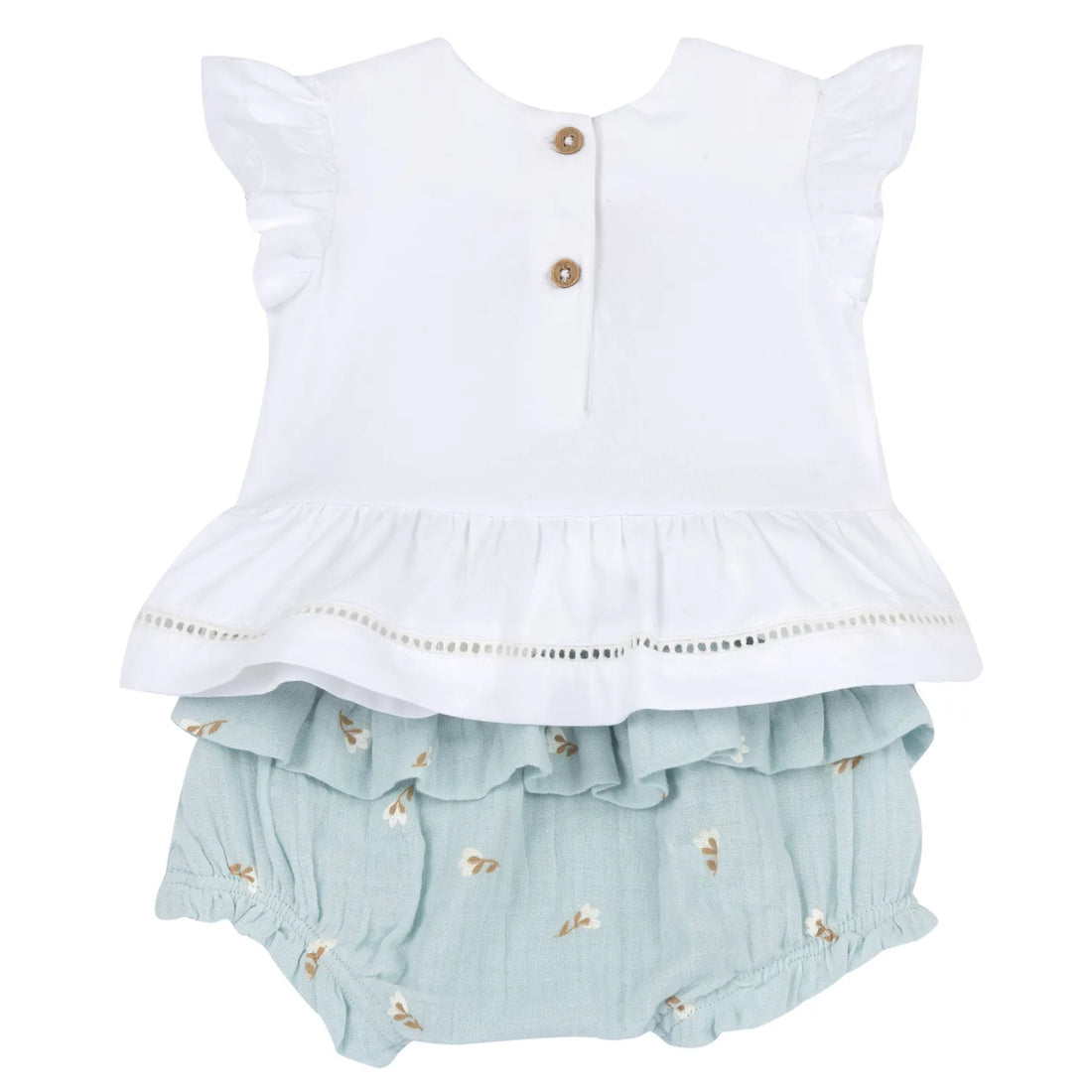 Girls White and Sea Green Embroidered T-Shirt with Shorts