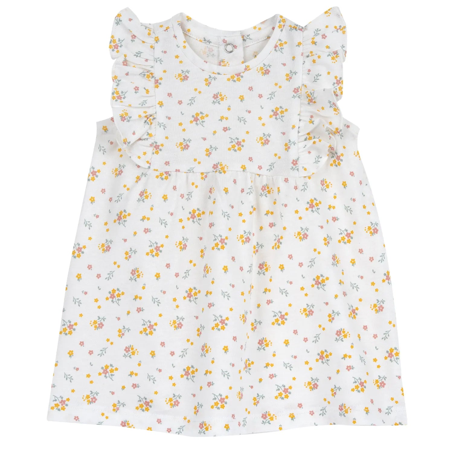 Girls White and Yellow Floral Printed Dress