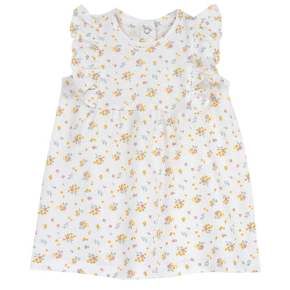 Girls White and Yellow Floral Printed Dress