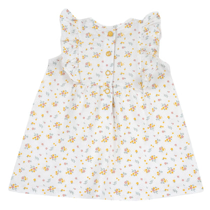 Girls White and Yellow Floral Printed Dress