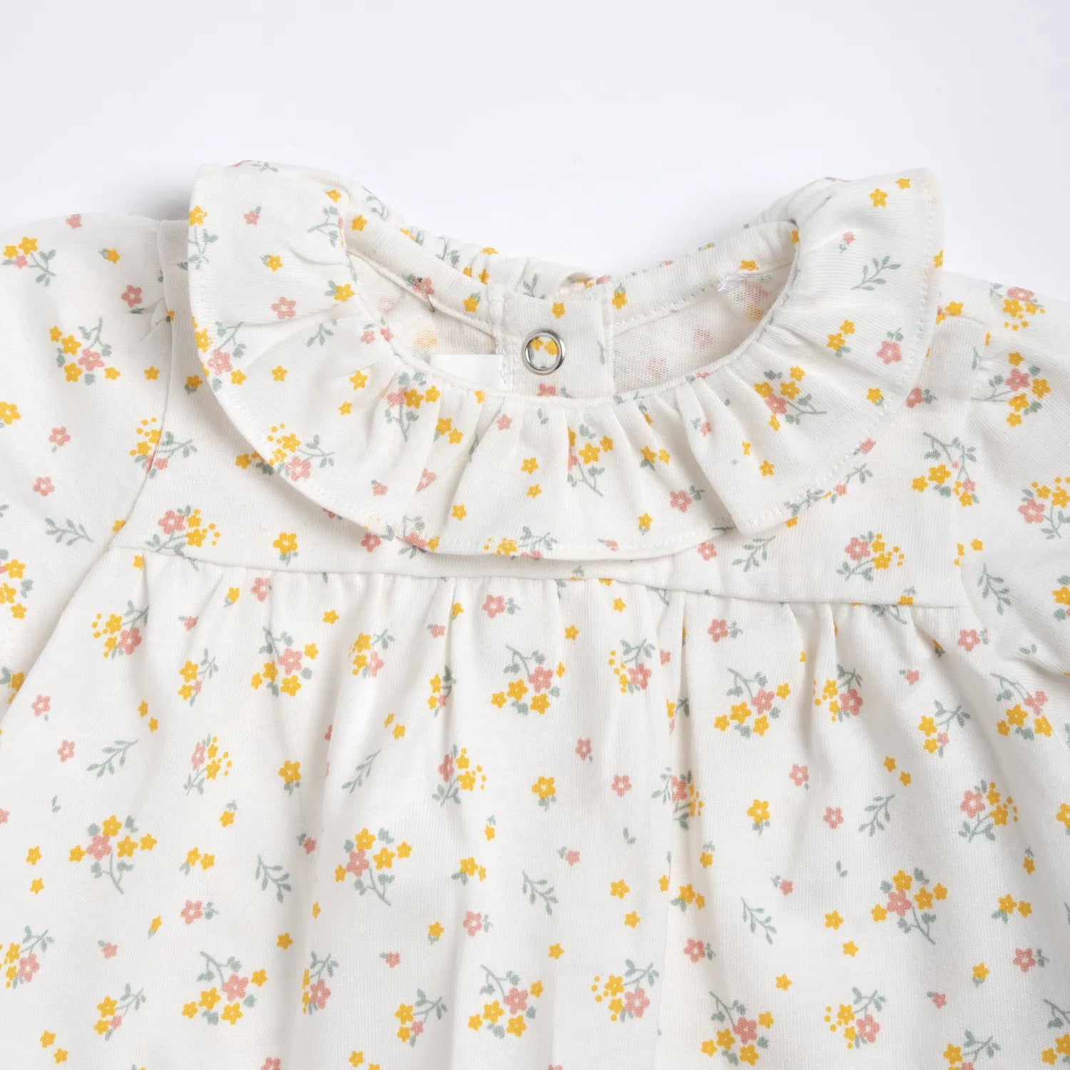 Girls White and Yellow Floral Printed Top with Shorts