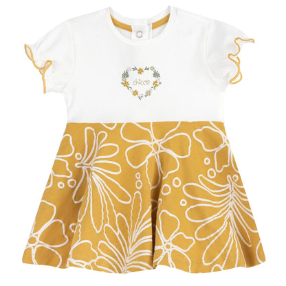 Girls White and Yellow Printed Dress