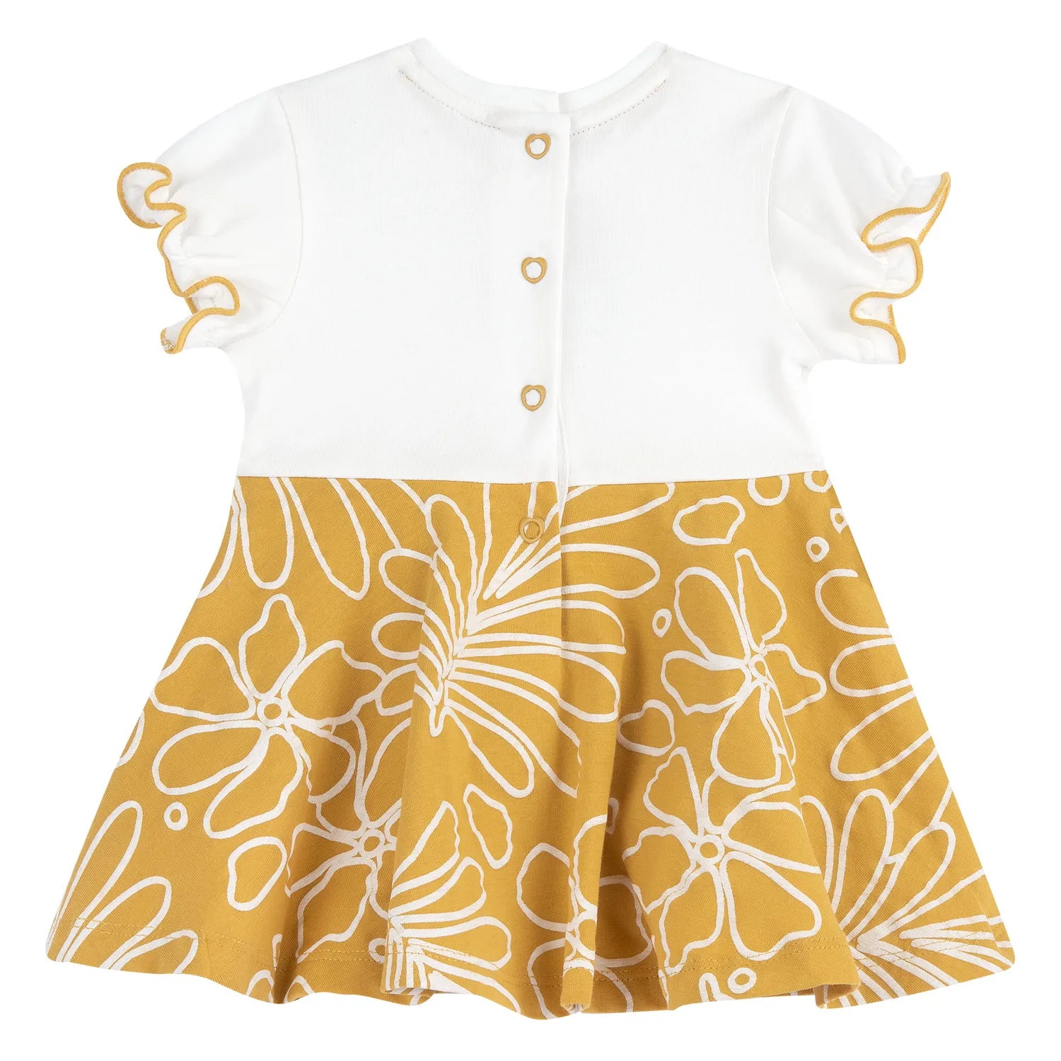 Girls White and Yellow Printed Dress