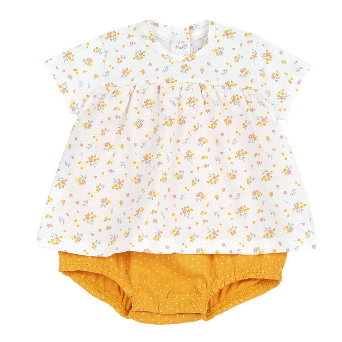 Girls White and Yellow Printed Romper