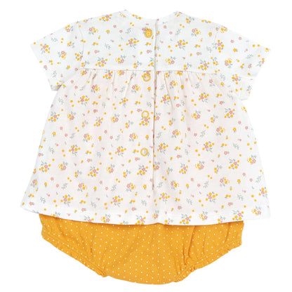 Girls White and Yellow Printed Romper