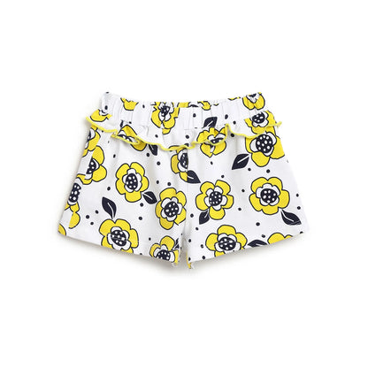Girls White &amp; Yellow Printed Top with Shorts
