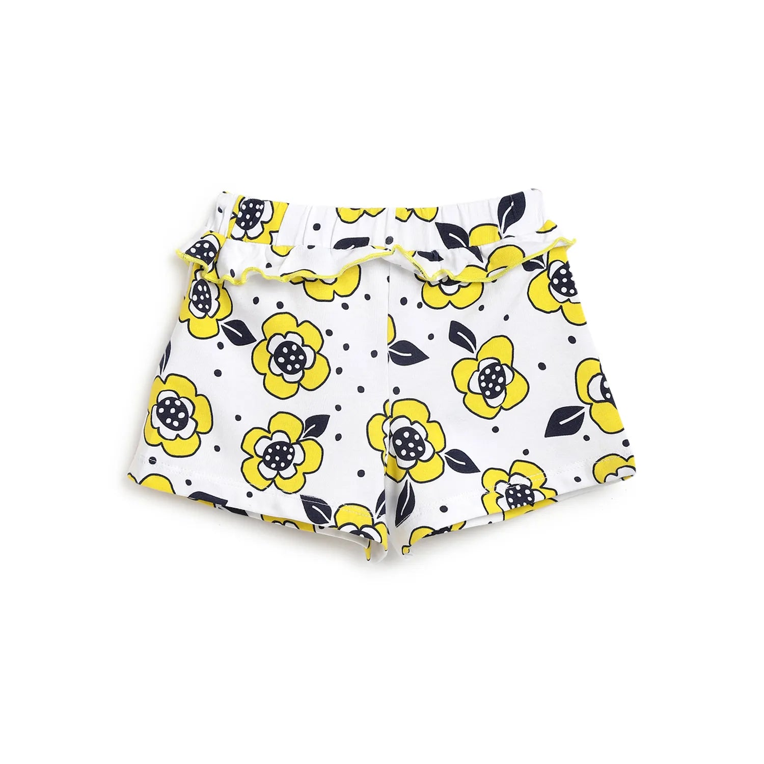 Girls White &amp; Yellow Printed Top with Shorts