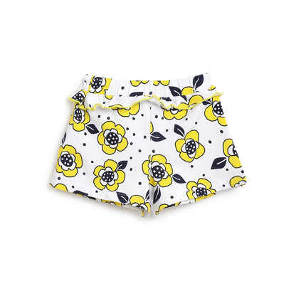 Girls White &amp; Yellow Printed Top with Shorts