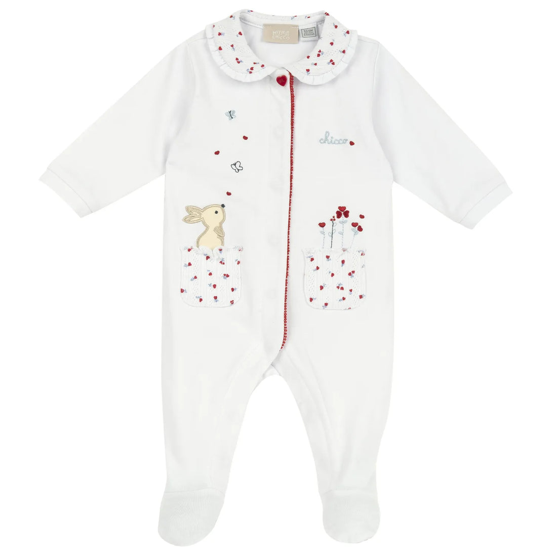 Girls White Applique Front Opening Babysuit