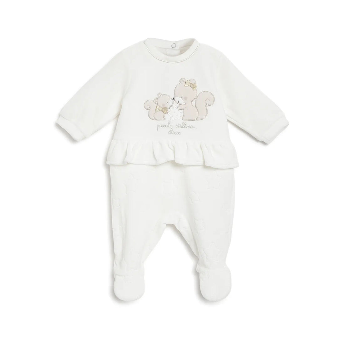 Girls White Applique Nappy Opening Babysuit