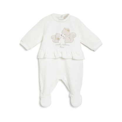 Girls White Applique Nappy Opening Babysuit